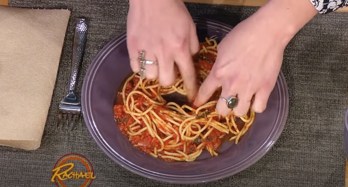 Load video: Rachael Ray demonstrates the problem, and is provided with a less than ideal solution